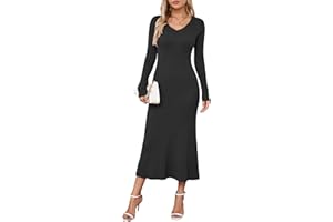 Arach&Cloz Jumper Dress for Women UK Winter Knitted Dresses Bodycon Fishtail V Neck Long Dresses Maxi Sweater