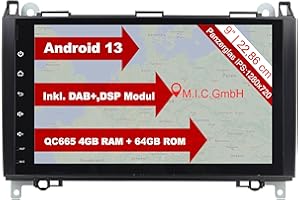 M.I.C. AB9 Android 13 Autoradio mit navi Qualcomm Snapdragon 665 6G+64G Ersatz für Mercedes Benz A-Klasse W169 B-Klasse W245 Viano Vito W639 Sprinter VW Crafter : SIM DAB+ BT 5.0 9" IPS Panzerglas
