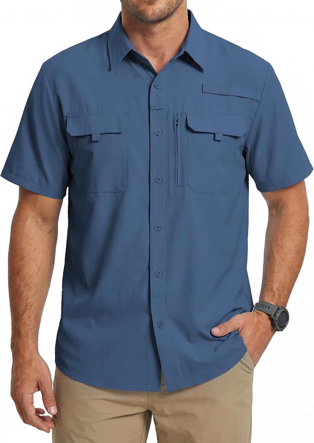 Camisa de Pesca para Hombre Manga Corta, Protección Solar UV UPF 50+, Secado Rápido y Transpirable, Camisa Outdoor para Senderismo Viaje y Trabajo