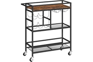 MAHANCRIS Carro de Bar para el Hogar, Carrito de Servicio de 3 Pisos con Ruedas y Asa, Carro de Bebidas con Botellero y Portavasos, Carrito para Cocina, Comedor, Marrón Vintage ARCHR6101