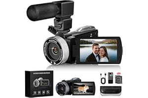 EUIIVNT 4K Camcorder Video Camera with IR Night Vision, 64MP Vlogging Camera for YouTube with External Mic, 18X Zoom & 3.0” Flip Touchscreen, Includes 2 Batteries, 64GB Card & Remote Control