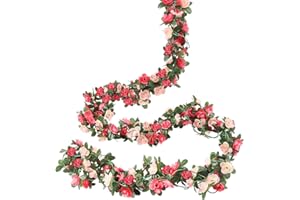 Ksnnrsng 4 Stück Künstliche Rosen Girlande Blumengirlande Kunstblumen Seidenblumen Blumen Rose Hängend Rebe für Hochzeit Party Garten Dekor (Rosa)