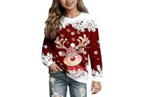 Générique Fille Sweatshirts Noel Enfant Décontracté Pull de Noel à Manches Longues Col Rond Sweat Shirt Rigolo Imprimé de Noël Sweat Noël Ouaté pour Fille Hiver Chaud