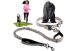 Joggingleine für Hunde zum Laufen, Joggen, Wandern | 2 in 1 Joggingleine und Normale Hundeleine für Große und Mittelgroße Hunde mit Doppelgriff | Bauchgurt Hundeleine