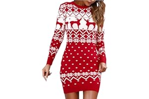 Marvmys Christmas Jumper Dress for Women Knitted Dresses Long Sleeve Pullover Dress Ladies Crewneck for Christmas Autumn Winter