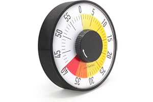 FISHTEC - Minuteur Géant Mécanique 60 Min Carré - Grands Chiffres, Alarme Sonore - À Poser ou Magnétique - Idéal Cuisine, Enfants, Salle de Classe, Examens, Gestion du Temps - Noir