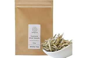 Teapro Supreme Silver Needle White Tea | Bai Hao Yin Zhen Loose Leaf Tea | 1st Harvest Pure Unblended Silver Needle Tea | Chinese White Tea (100g)