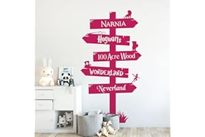 WALL DESIGNER Storybook Signpost Children Wall Sticker - Narnia, Hogwarts, Neverland, Wonderland, 100 Acre Wood [Magenta]