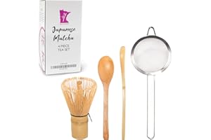 BambooMN Juego de té matcha japonés – Chasen + colador + cuchara + cuchara – 1 juego