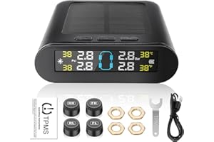 Liwogi TPMS Reifendruckkontrollsystem Solar mit Alarmmodus, kabelloser Reifendruckmonitor mit 4 Sensoren für Wohnwagen, Limousine, Wohnmobil, SUV, Auto, Arbeitstemperatur: -20 ℃ - + 85 ℃, 0-3,5 Bar