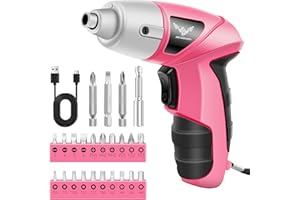 JENABOM Electric Cordless Screwdriver, 3.6V Rechargeable Screwdriver, 3.5N.m Max Torque, LED Light, 24 Pcs, Ideal for Women Daily & Light Industrial Use, DIY, Pink