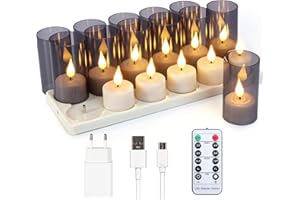 ‎YUNSHENG yunsheng Wiederaufladbare flammenlose Teelichter Kerzen mit Fernbedienung Timer & Ladestation, 12Stk Aufladbar batteriebetriebene LED Elektrische kerzen Flackern für Haus Kerzenhalter Dekoration