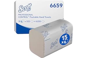 Scott® Control™ 6659 Essuie-mains Pliés Jetables, Safe Flush & Technologie Airflex™, 1 Épaisseur, Certifiés FSC® & Écolabel, 15 x 300 Feuilles Blanches (4 500 au Total)
