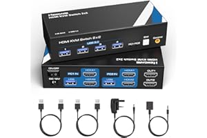NEWCARE KVM Switch 2 Monitors 2 Computers, 4K@60Hz HDMI KVM Switch HDMI 2 Port, Dual Monitors 2 Computers Share 4 USB 3.0 Port, Support Desktop Controller, 2 USB Cable Included