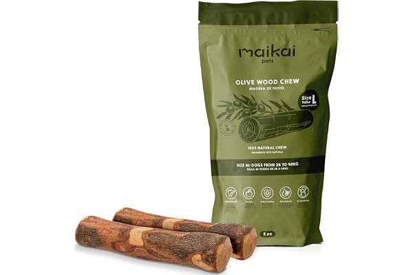 MAIKIA Lot de 2 Bâtons en Bois d'Olivier pour Chien Taille L (25–45 kg) – Os à Mâcher Naturel pour Grands Chiens – Anti-Tartre + Anti-Stress et Hygiène Dentaire