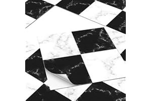 HLWDXNO1 Black and White Floor Tiles Self Adhesive 30x30cm Peel and Stick Floor Tiles Waterproof Vinyl Floor Tiles for bathroom and kitchen Stick on Floor Tiles 10pcs