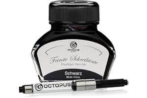 Octopus Fluids Füllhaltertinte im Tintenglas inklusive Konverter, Schreibtinte für Füllhalter, Füllertinte in Schwarz 30ml mit Tintenkonverter