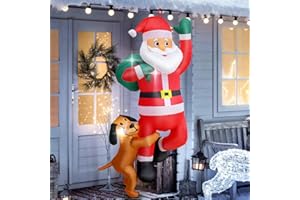 AIMOSEN 180CM Papá Noel Inflable, Navidad Inflable Al Aire Libre Papá Decoración Navideña con Luz LED Fiesta, 6FT Inflable Gigante Inflable Decoraciones De Jardín