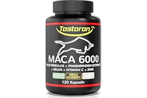 ‎TOSTORON MACA Kapseln hochdosiert + extra stark - 120 Kapseln, Maca Pulver Extrakt, Tribulus terrestris, Pinienrinde, natürliches Vitamin C, Selen, Zink trägt zum Erhalt eines normalen TESTOSTERON SPIEGELS bei