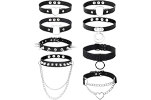 LOLIAS 8 Piezas de Cuero de PU Gargantilla Gótica Conjunto de Collar de Cadena Punk Clavícula Gargantilla de Cuero Sexy Collar de Pinchos Belt Gargantilla Ajustable Cosplayer Disfraces de Halloween