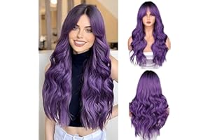 Fulang Hair Lange Gewellte Lila Perücke für Frauen, Lange Lockige Hitzebeständige Faser Synthetische Perücke Ombre Perücken mit Dunklen Wurzeln Perücke, peruka damen natürlich haare für den täglichen