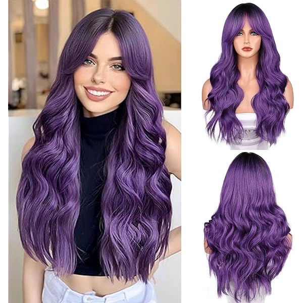 PAPSTAR Langhaar-Perücke Mit Pony – Grün-violett, Gewellt, Inkl. Haarnetz, Für Hexe & Meerjungfrau