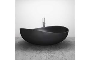 BERNSTEIN Vasca da bagno freestanding in Solid Stone, 'WAVE' nero opaco 180x110cm