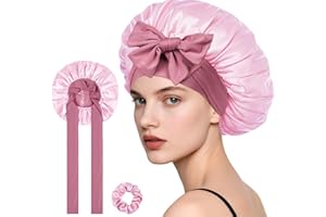 Loomify Gorro de Seda para Dormir, Gorro Saten Pelo Rizado Ajustable, Bonnet de Satén de Dos Capas, Gorros de Noche para Mujeres y Niñas (Rosa/Rosa Palo)