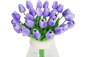 Veryhome Flores Artificiales Flores Falsas tulipán Material de látex Toque Real para la Sala de Bodas Home Hotel Party decoración y decoración de Bricolaje (Púrpura)