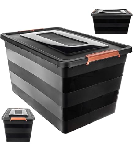 IRIS 1 x 70 liter extra grote weerbestendige luchtdichte zwart/doorzichtige plastic vochtige ruimte droge opbergdoos! 59cm x 39cm x 38cm - hermetisch verzegeld afneembaar deksel
