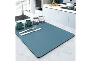 Exslend Tappetino scolapiatti, Super Assorbente Scolapiatti da Lavello, Tappetini per Posate Resistente al Calore, Tappetino Antiscivolo per Bancone Cucina Caffettiera, Blu, 40 x 50cm