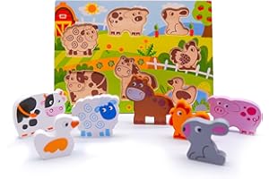 RB&G Holzpuzzle mit großen Teilen - Bauernhof Puzzle für Kinder ab 1 Jahr Hase & Co. Bausteine Spielsteine Tiere
