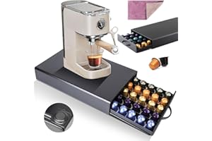 Myiosus Porta Cialde Caffe, Cassetto Porta Capsule per Conservare 45 Pezzi, Portacapsule da Caffè Sotto Macchina Caffe, Struttura In Metallo Contenitore Cialde Caffe, Nero