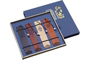 TOIRXARN Segnalibri in legno naturale - set da regalo con 4 segnalibri, segnalibro con ciondolo in porcellana bianca e blu ， Un regalo per studenti, bambini e donne.