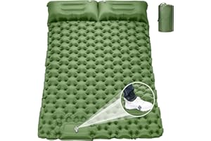 THIIXDAI Double Sleeping Pad for Camping, 196x125x10CM Large Self Inflating Camping Sleeping Mat with Pillow Built-in Pump Portable 2 Person Camping Pad for Hiking, Backpacking, Tent Air Mattress (Green)