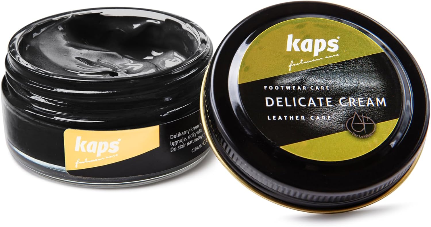 Kaps Leather Shoe Cream - Shoe Care Polish and Colour Conditioner | Refreshes Appearance | For Boots, Handbags, Furniture | Intensive Leather Care and Nourishing | 70 + Shades 50ml