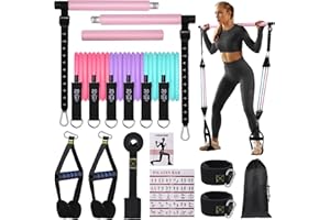 ‎JJSHUND Pilates Bar Set mit 6 Widerstandsbänder, Verstellbare Resistance Bands für Frauen und Mann, Fitnessbänder für Home Gym Yoga, Pilates,Stretch, Krafttraining Fitness