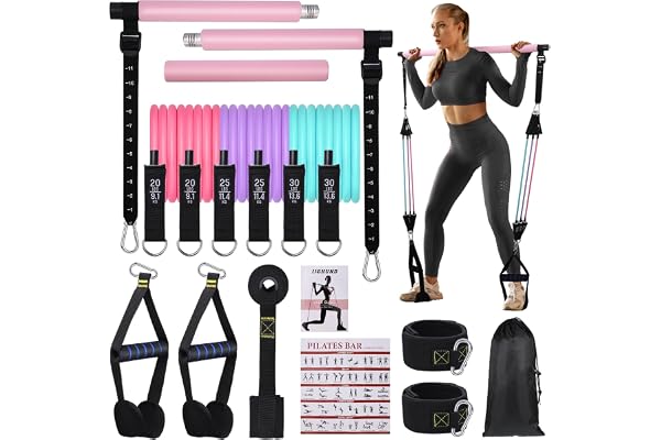 Kit Barre de Pilates avec 6 Bandes de Résistance Élastique, Kit Elastique Musculation pour Homme et Femme, Smartworkout pour Yoga Fitness Squat Étirement