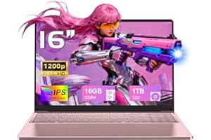 FUNYET 2025 Ordenador Portátil 16 Pulgadas 16GB RAM 1TB SSD Expansión 1TB Portátil 4 Cores Celeron N150 hasta 3.6 GHz Win11 Laptop FHD 1920×1200 USB3.0 BT5.0 WiFi5 HDMI Teclado Retroiluminado-Rosa