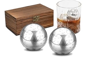 EooCoo Prezenty dla taty, spersonalizowane prezenty dla mężczyzn, kamienie do whisky zestaw upominkowy z drewnianym pudełkiem i 2 szt. kulek do whisky wielokrotnego użytku ze stali nierdzewnej i torba