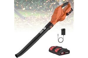 EAGERMINDS Soplador de Hojas,21V soplador de Hojas electrico de 2 con Batería y Cargador,Motor sin escobillas 5 velocidades,Velocidad de 240 km/h,Soplador de Hojas para el Cuidado del Césped (2 Batería)