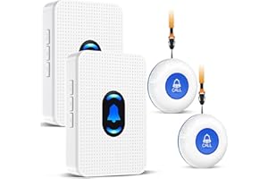 DAYTEE Daytech Téléavertisseur sans Fil pour la Maison,Alarme Personne Agee,Convient aux Personnes âgées/Patients/Femmes Enceintes/Enfants Qui Ont Besoin de Soins à Domicile (2 Récepteur + 2 Boutons)