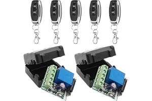 LUOLETY 433Mhz Wireless Fernbedienung Schalter DC 12V 1CH RF Relais Empfänger Modul mit Sender, lange Strecke für Garagentor Opener (2Receiver+5Fernbedienungen)