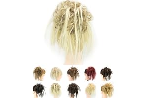 IMISSU 2 Pièces Chignon désordonné Piece Updo Faux Chouchous Extension Ondulés Bouclés Postiches Queue De Cheval Chignon Bandeau pour Femmes Filles (2PCS Blond Mixte)