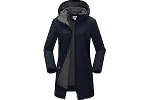 Outdoor Ventures Damska kurtka softshellowa, długa kurtka z kapturem, z polarem, wiatroszczelna kurtka dla kobiet, wodoszczelna kurtka przeciwwiatrowa