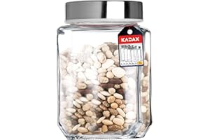 KADAX Tarro de almacenamiento, recipiente de cristal con tapa de plástico, recipiente para alimentos de cristal, tarro de almacenamiento para pasta, espaguetis, especias (1000 ml), color blanco