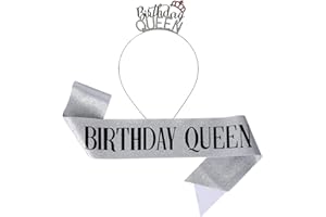 Larfraecy Birthday Queen Banda de cumpleaños y tiara con corona de cristal para niñas y mujeres,diseño de corona de brillantes,Faja y tiara cumpleaños para niñas de Fiesta para Mujeres Muchacha