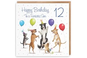 Hunts England - 12th Son Birthday Card - Dancing Dogs - To A Fantastic Son - Age 12 - Funny Boy's 12th Birthday Card - Milo's Gallery - Age Twelve