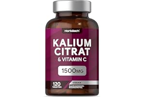 Kaliumcitrat Hochdosiert 1500mg je Tagesdosis mit Vitamin C | 120 Vegane Potassium Citrate Tabletten | Muskelaufbau & Elektro