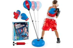 GOPLUS Punchingball, höjdjusterbar, standbox, fightballset, punchboxningsset inkl. boxningshandskar och handpump, bas för fyllning med vatten eller sand, boxningssäck för barn och vuxna